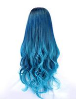 Xiaojmake Ladies Hair Wig Long Wavy Curly Cosplay Anime Costume Party Synthetic Full Top Wig with Bangs Blue Black Gradient (Blue)