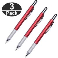 NiceCo 3-pack 6-in-1 Touch Screen Stylus, Multifunction Tool Pen, 3" Ruler, Ballpoint Pen, Flathead/Phillips Screwdriver, Level Gauge, Combo DIY Tool Kit for iPad Tablet Smartphone (Red)