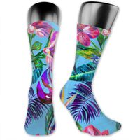 YongColer Island Style Floral Summer Beach Surf with Tropical Leaf Athletic Mid-Calf Socks Women's Men's Classics Below Knee Stockings Sports Long High Ankle Compression Sock One Size