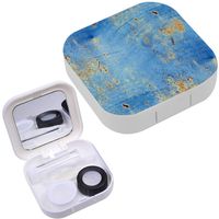 Portable Contact Lens Case Box Travel Kit Mirror + Bottle + Tweezers Container Holder [ Grunge Blue Rusty ]