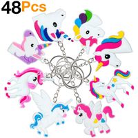 OHill 48 Pack Rainbow Unicorn Keychains Key Ring Decoration Birthday Party Favor Supplies
