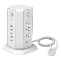 Power Strip Tower, NTONPOWER Flat Plug Surge Protector with 8 Outlets and 5 USB Desktop Charging Station, 10 ft Extension Cord, Individual Switches, 13 A Circuit Breaker for Home Office, White