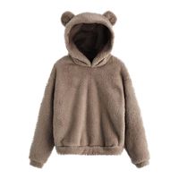 Women's Fuzzy Casual Loose Oversized Sweatshirt Hooded with Pockets Gray