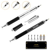 AULEEP 3 in 1 Capacitive Stylus Pens for Touch Screen, 2 Pack with 4 Replaceable Disc Tips and 2 Replacement Fiber Tips, Compatible for Phones, Tablets, iPads, Kindles (Black & Silver)