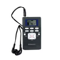EXMAX 60-108MHz Wireless Portable Pocket DSP FM Stereo Radio Digital Receiver with Mini LCD Clock Earphone for Tour Guide System FM Transmitter Teaching Meeting Gray