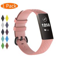 KingAcc Compatible Fitbit Charge 3 Bands, Soft Silicone Replacement Band for Fitbit Charge 3, Charge 3 SE, with Metal Buckle Wristband Strap Women Men (1-Pack, Light Pink, Small)