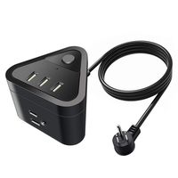 Mini Small Power Strip with USB,Portable Surge Protector, 3 Outlet and 3 USB Port with 5Ft Extension Long Cord,Child Protectors Compact Multi Flat Plug Outlet for Desktop Travel - Black