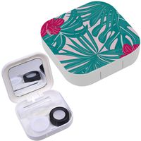 Portable Contact Lens Case Box Travel Kit Mirror + Bottle + Tweezers Container Holder [ Beautiful Tropical Flowers ]