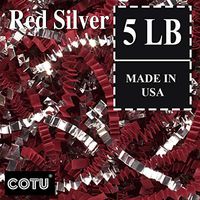 5 LB Premium Red Silver Metallic Mix Crinkle Shred Gift Basket Shred Crinkle Paper Filler Bedding by COTU (8 oz)