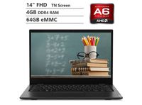 Lenovo Education 14" FHD Anti-Glare Display Light Thin Laptop, AMD Dual Core A6-9220C 1.8GHz Up to 2.7GHz, 4GB RAM, 64GB eMMC, WiFi, HDMI, Bluetooth, HD Webcam, USB Type C, Windows 10 Pro