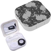 Portable Contact Lens Case Box Travel Kit Mirror + Bottle + Tweezers Container Holder [ Black Lace Detailed ]