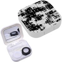 Portable Contact Lens Case Box Travel Kit Mirror + Bottle + Tweezers Container Holder [ Overlay Grunge Blackwhite ]