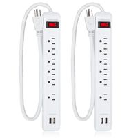 Maxxima 6 Outlet USB Power Strip with Dual USB Ports Surge Protector 300 Joules 2.4A (2 Pack)