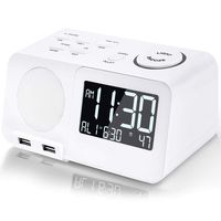 Alarm Clock Radio Digital FM Led Display Radio with USB Port Dual Alarms Dimmer Snooze Sleep Timer for Bedroom-White