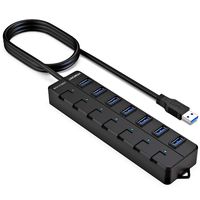 VEMONT High Speed 7-Port USB 3.0 Hub with Individual Power LED Switches 3.9ft/1.2m Long Cable (7-Port)