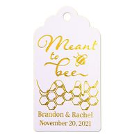 Summer-Ray 100pcs Personalized Gold Foil Hot Stamping Shimmered White Royale Meant to Bee Favor Gift Tags