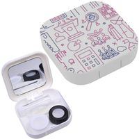 Portable Contact Lens Case Box Travel Kit Mirror + Bottle + Tweezers Container Holder [ Business Icons ]