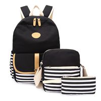 Lightweight Canvas Backpack Fashion School Bag Outdoor Travel Laptop Backpacks (A Black Set)