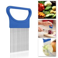 Iuhan New Tomato Onion Vegetables Slicer Cutting Aid Holder Guide Slicing Cutter Safe Fork (Blue)