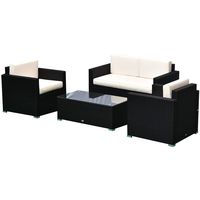 Outsunny 4 Pieces Outdoor Wicker Patio Sofa Set, Rattan Conversation Furniture Set with Chushions and Coffee Table, Whilte