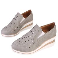 Padaleks Women's Comfortable Leather Loafers Slip On Platform Wedges Sneakers Round Toe Walking Shoes Plus Size Gray
