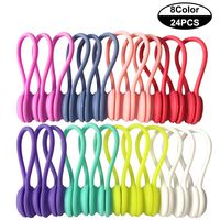 Reusable Twist Ties with Strong Magnet for Bundling and Organizing Cables,Headphone Cables,USB Charging Cords,Hanging & Holding Keychain,Silicone Cord Winder Magnetic Cable Clips (8 Colors - 24 Pack)