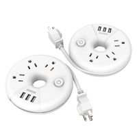 Travel Power Strip 2 Pack, NTONPOWER 3 Outlets 3 USB Portable Desktop Charging Station Short Extension Cord 15 inch for Office, Home, Hotels, Cruise Ship, Nightstand - White