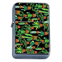 Cactus Desert Plant Flip Top Oil Lighter S5 Smoking Cigarette Smoker Includes Silver Case