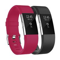 Fundro Replacement Bands Compatible with Fitbit Charge, 2 Pack Soft Accessory Replacement Wristband Strap Classic Large Small Band for Fitbit Charge 2 (Black/Hot Pink, Small (5.5"-6.7"))
