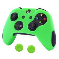 Pandaren Soft Silicone Thicker Skin Cover for Xbox One Controller Set (Green Skin X 1 + Thumb Grip X 2)