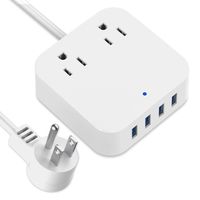 Cruise Power Strip with 4 USB Ports (5V/2.4A Each, 35W/7A) and 2 Outlets, No Surge Protection, Portable Outlet Strip with Flat Plug, Electrical Strip with 4ft Extension Cord for Desktop Hotel Office