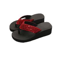 Hemlock Sequins Slipper Flip Flops, Women Bohemia Floral Beach Slippers Thongs Slippers Anti Slip Flip-Flops (US:5.5, Red)