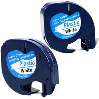 Replace DYMO LetraTag Refills 91331 S0721660,Self-Adhesive Plastic Labeling Tapes Compatible with DYMO Label Makers LT100H, LT100T, LT110T, QX50,Black on White, 1/2 Inch x 13 Feet(12mm x 4m), 2 Pack