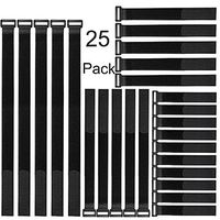 Ably 8inch/12inch/18inch/24 inch Cable Straps, Nylon Cable Ties, Hook and Loop Straps Reusable Fastening Cable Ties for Cable Management (25 Pack,Black)