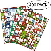 ALEF 400 Pack Christmas Self Adhesive Gift Tag Stickers Santa Snowmen Xmas Tree Deer Christmas Festival Birthday Wedding Holiday Decorative Presents Labels Decals Christmas Gift 400 Pack (400 Tags)