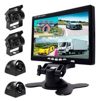 Podofo 9V-24V Car Backup Camera Kit, 7 Inch HD Quad Split Monitor + 4 x Waterproof IR Night Vision Front Rear Side View Cameras and 33ft AV Cables, Mirror/Normal Image