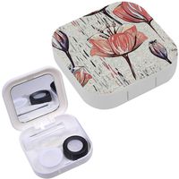 Portable Contact Lens Case Box Travel Kit Mirror + Bottle + Tweezers Container Holder [ Colorful Tulips On Texture ]