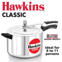 Hawkins Classic CL8W 8 L Aluminum Wide Body Pressure Cooker, Medium, Silver, 8-Liter