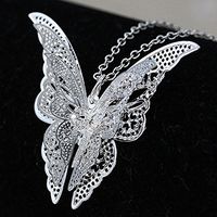 Lady Charming Jewelry Silver Plated Butterfly Necklace Pendant Hollow Prom Woman Beautiful Bright For gift Simple Cheap Jewerly Women Fashionable Comfortable