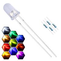 EDGELEC 200pcs 10 Colors x 20pcs 5mm LED Light Emitting Diode Assorted Kit 29mm Lead Clear Round Lamp White Red Blue Green Yellow UV Bright LEDs Bulb +300pcs Resistors for DC 6-12V Lights