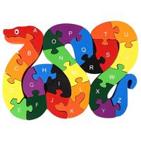 lovestown  Alphabet Jigsaw Puzzle Building Blocks Animal Wooden Puzzle , Wooden Snake Letters Numbers Block Toys for Children's Toys - Snake