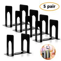 Metal Bookends, Heavy Duty Black Bookend Support, 6.5 x 5 x 5.7 Inch, Set of 5 Pairs