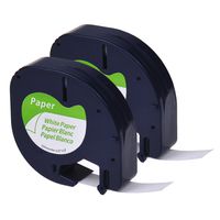 GREENCYCLE Self-Adhesive LetraTag Label Tape Compatible for DYMO (10697 91200 91220 91330 59421) Paper Black on White (12 mm x4 m, 1/2 inch x 13 Foot) 2 Pack