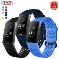 FunBand for Fitbit Charge 3 Strap Bands, Easy Adjust Breathable with Ventilation Holes Soft Silicone Sport Replacement Accessory Bracelet Straps for Fitbit Charge 3 Fitness Activity Wristband