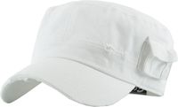 KBK-1465 WHT L Vintage Distressed Cadet Army Cap Basic Everyday Military Style Hat