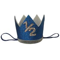 iMagitek Baby Boy 1/2 Birthday Crown Hat, Baby Boy 6 Month Birthday Party Hat Headband - Silver & Blue