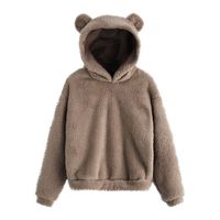 Women's Teddy Fleece Long Sleeve Fuzzy Hoodie Hooded Sweatshirt Drawstring Pullover Fuzzy Velvet Sweater Outwear Gray