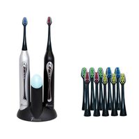 Dual Handle Ultra High Powered Sonic Electric Toothbrush with Dock Charger, 12 Brush Heads & More!-Black and Silver consumer electronics