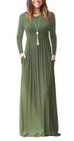 AUSELILY Women Long Sleeve Loose Plain Maxi Dresses Casual Long Dresses with Pockets (XS, Army Green)