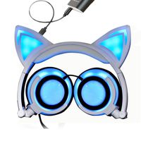GBSELL Cat Ear Headphones Foldable LED Gaming Music Lights USB Charger Headphone Earphone Headset for Girls,Children,Compatible for iPhone 6S,Android Phone,Laptop (White)